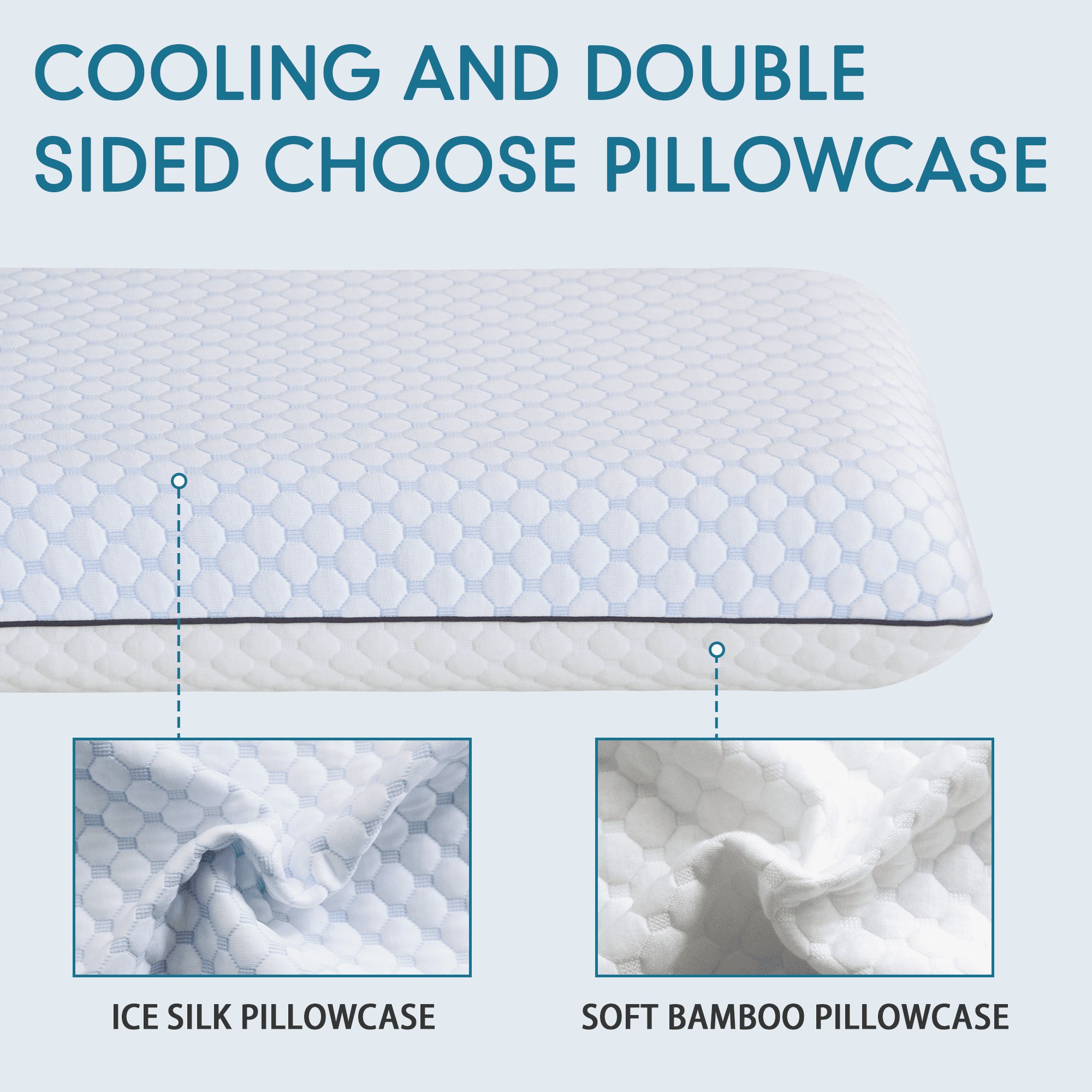 Decorative Plump Gel Memory Foam Pillow, Queen Size Bed Pillow, Washable Cover, Cooling, Breathable Neck Pillow for Sleeping - Ergonomic Memory Foam Pillow for Neck Pain Support Detail