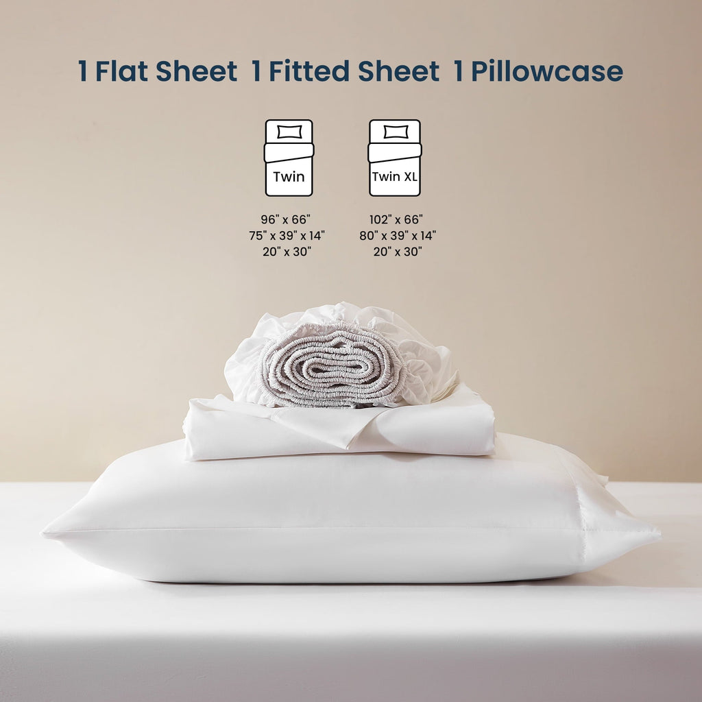 Premium Egyptian Cotton Nanotex Super Soft Cooling Twin Bed Sheets Set for Kids 3 Piece - Easy Care Fitted Flat Sheet & Pillowcase Sets - Wri... - Luxury Bed Sheet Set with Deep Pockets Detail