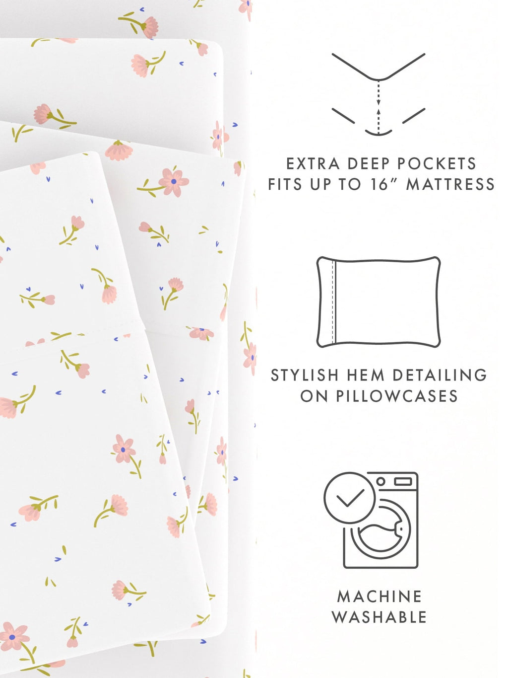 Breathable Luxury Ultra Soft & Breathable Wrinkle Free Bed Sheets Set - Floral Pink Farmhouse Patterned for Twin Size Bedding - Luxury Bed Sheet Set with Deep Pockets Detail