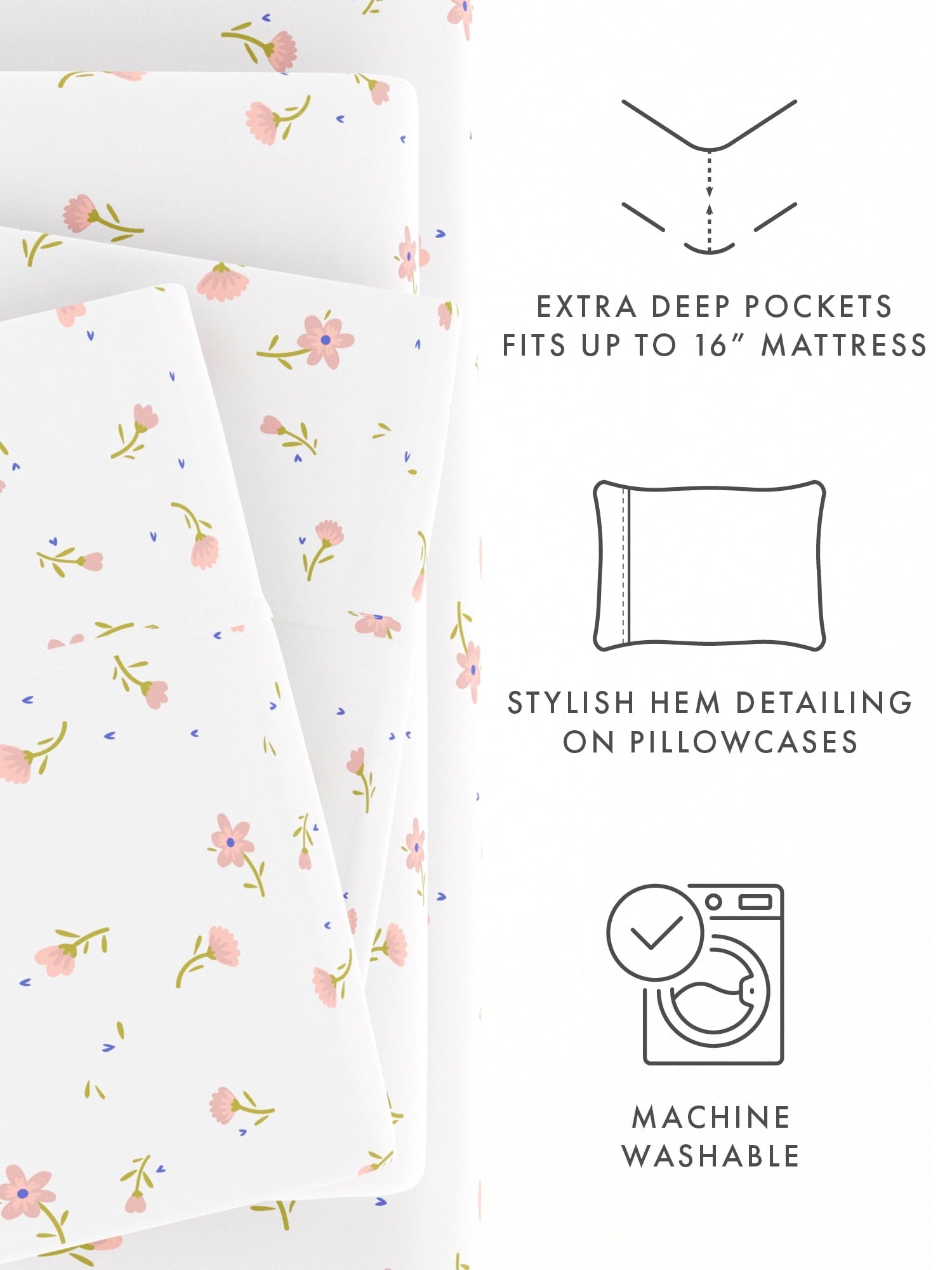Breathable Luxury Ultra Soft & Breathable Wrinkle Free Bed Sheets Set - Floral Pink Farmhouse Patterned for Twin Size Bedding - Luxury Bed Sheet Set with Deep Pockets Detail