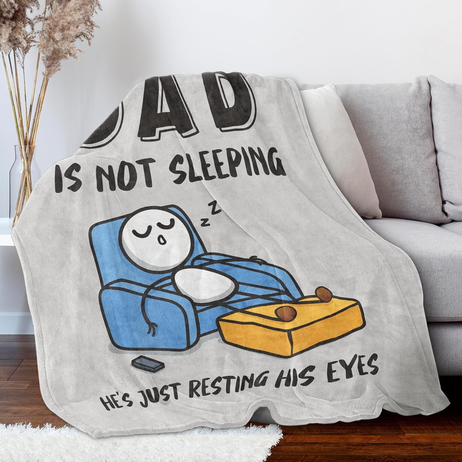 Reversible Sherpa Funny Fathers Day Dad Gifts , Dads Birthday Gifts, Dad is Not Sleeping Blanket, Super Soft Throws Blanket for Napping - Lightweight Plush Warm Blanket for All Seasons Detail