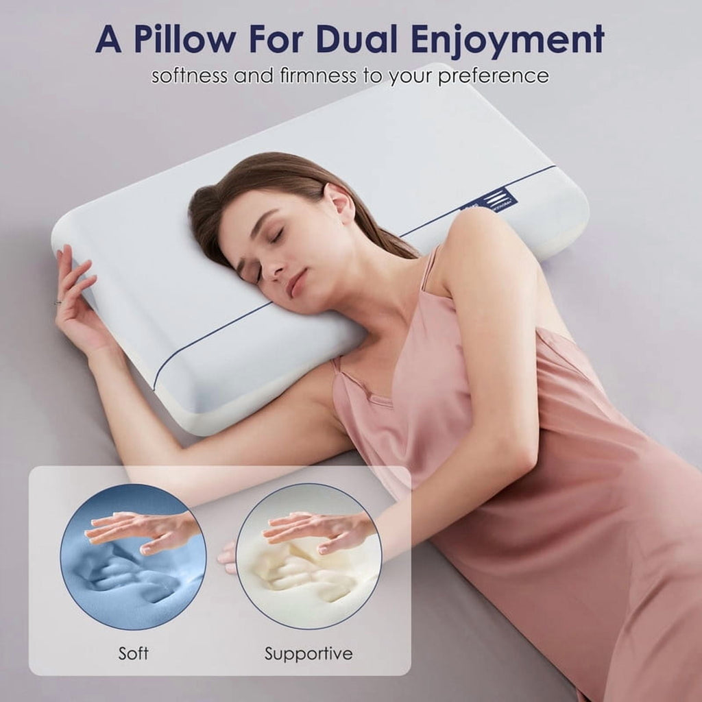 Orthopedic Support Cooling Memory Foam Bed Pillow for Neck Pain Relief, Two-Sided Cooling Pillow for Back, Stomach and Side Sleepers, Tw... - Ergonomic Memory Foam Pillow for Neck Pain Support Detail