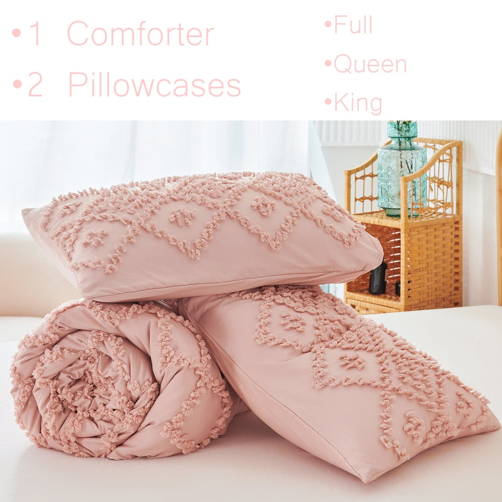 Fluffy Down Alternative Pink Diamond Jacquard Comforter Set Queen 3 Pcs Bohemian Tufts Quilt Set for Kids Girls Adult 100% Soft Microfiber Be... - All-Season Down Alternative Comforter Insert Detail