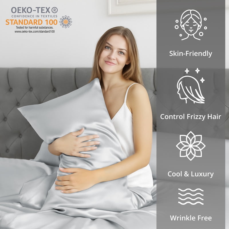 Wrinkle-Resistant Lux Decor Luxury Satin Sheets King Size - 4 Piece Cooling Bed Sheet Set, Silky Soft & Smooth, Deep Pockets up to 15",... - Breathable Egyptian Cotton Flat & Fitted Sheets Detail