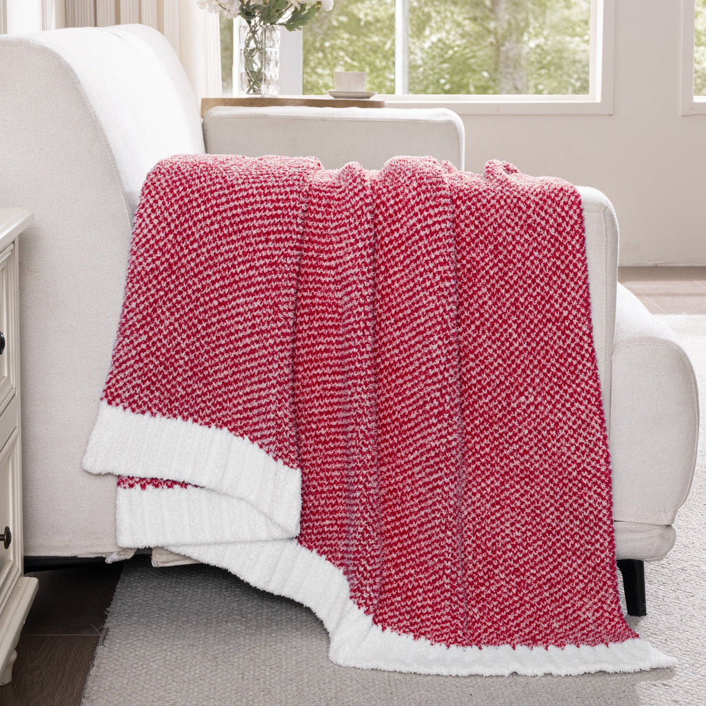Super Soft Flannel Knit Throw Blanket, Ultra Soft Cozy Fluffy Blankets, Lightweight Fuzzy Plush Throw for Couch and Bed, Mixed Red, 50"x60" - Super Soft Reversible Sherpa Flannel Blanket Detail