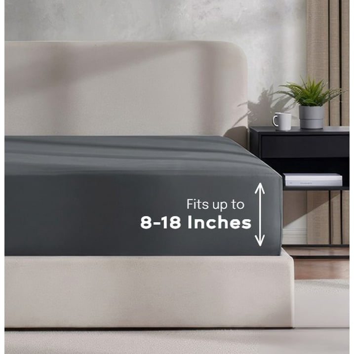 Ultra-Soft Sheets Set, 4 Piece Deep Pocket Sheets, 100% Soft Microfiber Bed Sheets Set, Gray - Cooling Hotel Quality Bedding Sheets and Pillowcases Detail