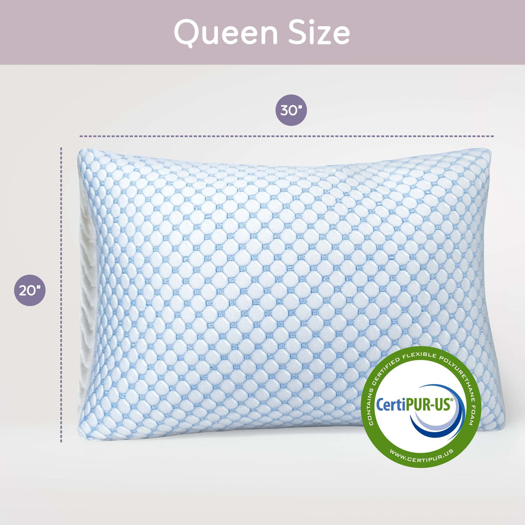 Hotel Collection Cooling Pillows for Bed, Memory Foam Bed Pillow, Queen Pillows 20” X 28”, 2 Pack - Decorative Throw Pillow Cushion for Sofa & Bed Detail
