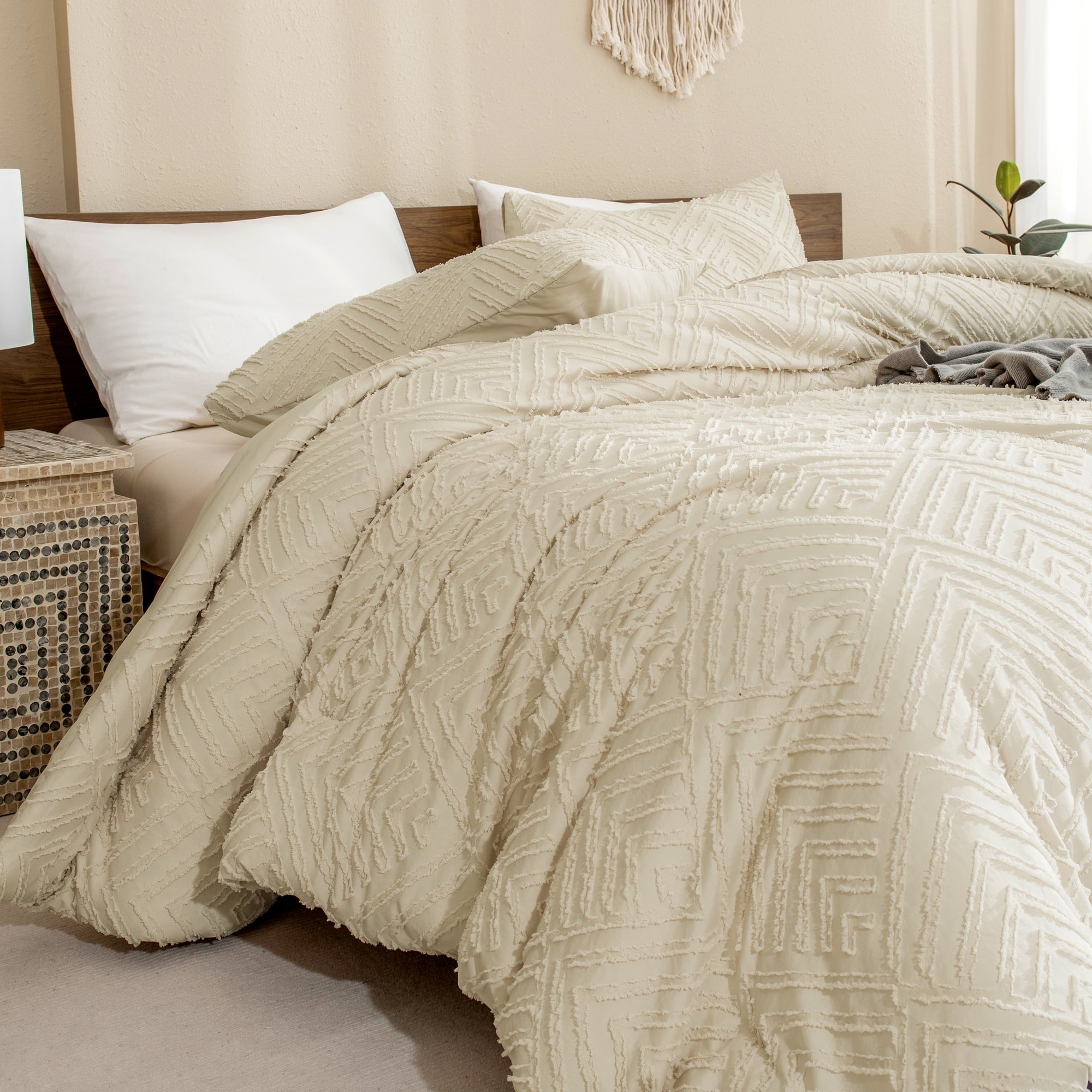 Hypoallergenic Cloud King Size Comforter Sets Beige - 3 Pieces Cream Boho Bedding Comforter Set for King Bed - Soft Fluffy Tufted Textured... - Hypoallergenic Ultra-Fluffy Quilt for Winter Detail