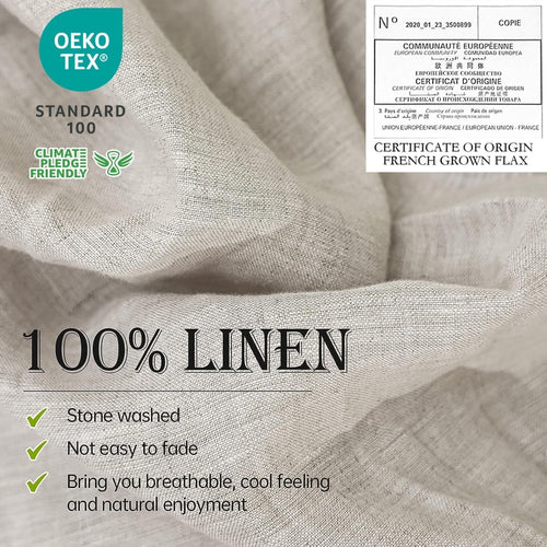 Breathable Luxury 100% Linen Sheet Set Solid Color-4 Pcs Washed French Linen Bed Sheets(1 Flat Sheet,1 Fitted Sheet,2 Pillowcases)-Brea... - Premium Ultra-Soft Pillowcase Pair for Sleeping Detail