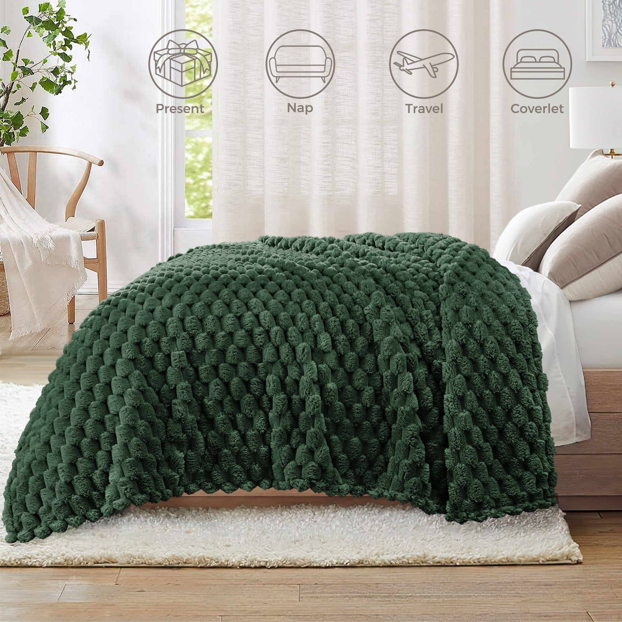 Reversible Sherpa 50"x60" Throw Blanket for Couch with Expanded 3D-Jacquard Pattern, Fuzzy Soft Cozy Exquisite Blankets or All Season, ... - Super Soft Reversible Sherpa Flannel Blanket Detail