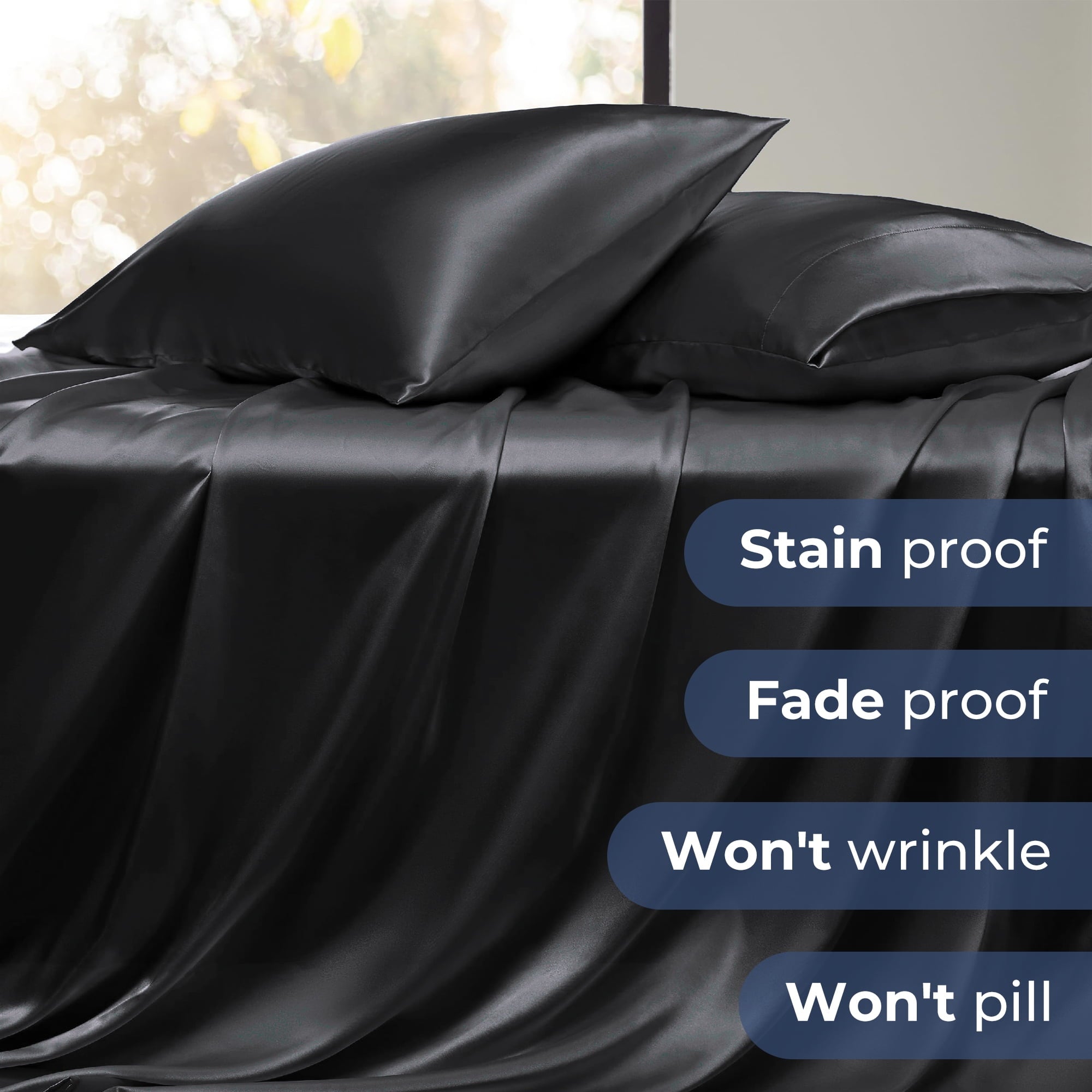 Premium Egyptian Cotton Set, Queen, Silky Bed s, 4 Pieces,Black - Luxury Bed Sheet Set with Deep Pockets Detail