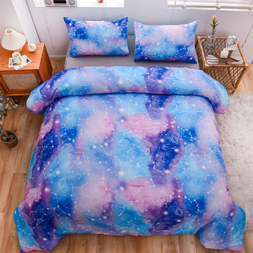 Hypoallergenic Cloud Tie Dye Constellation Ombre Comforter Set Twin Gradient Galaxy Bedding Set Blue Purple - Hypoallergenic Ultra-Fluffy Quilt for Winter Detail