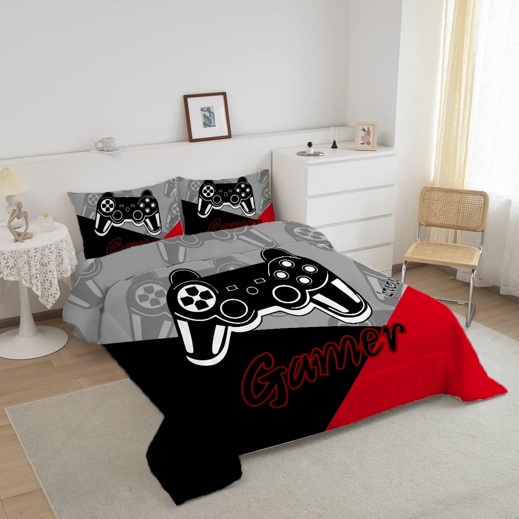 Hypoallergenic Cloud Gaming Comforter for Kids Boys Teens Video Game Bedding Set Gamer Comforter Gamepad Comforter Set Full Size Red Black... - Cloud-Like Soft Lightweight Bed Comforter Detail