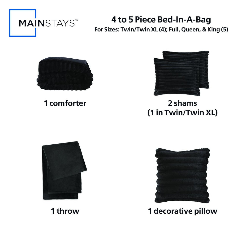 Luxurious Quilted Full/Queen Comforter Set, All-Season, 5-Piece, Black Cozy Plush - Luxurious Quilted Duvet Cover Set Detail