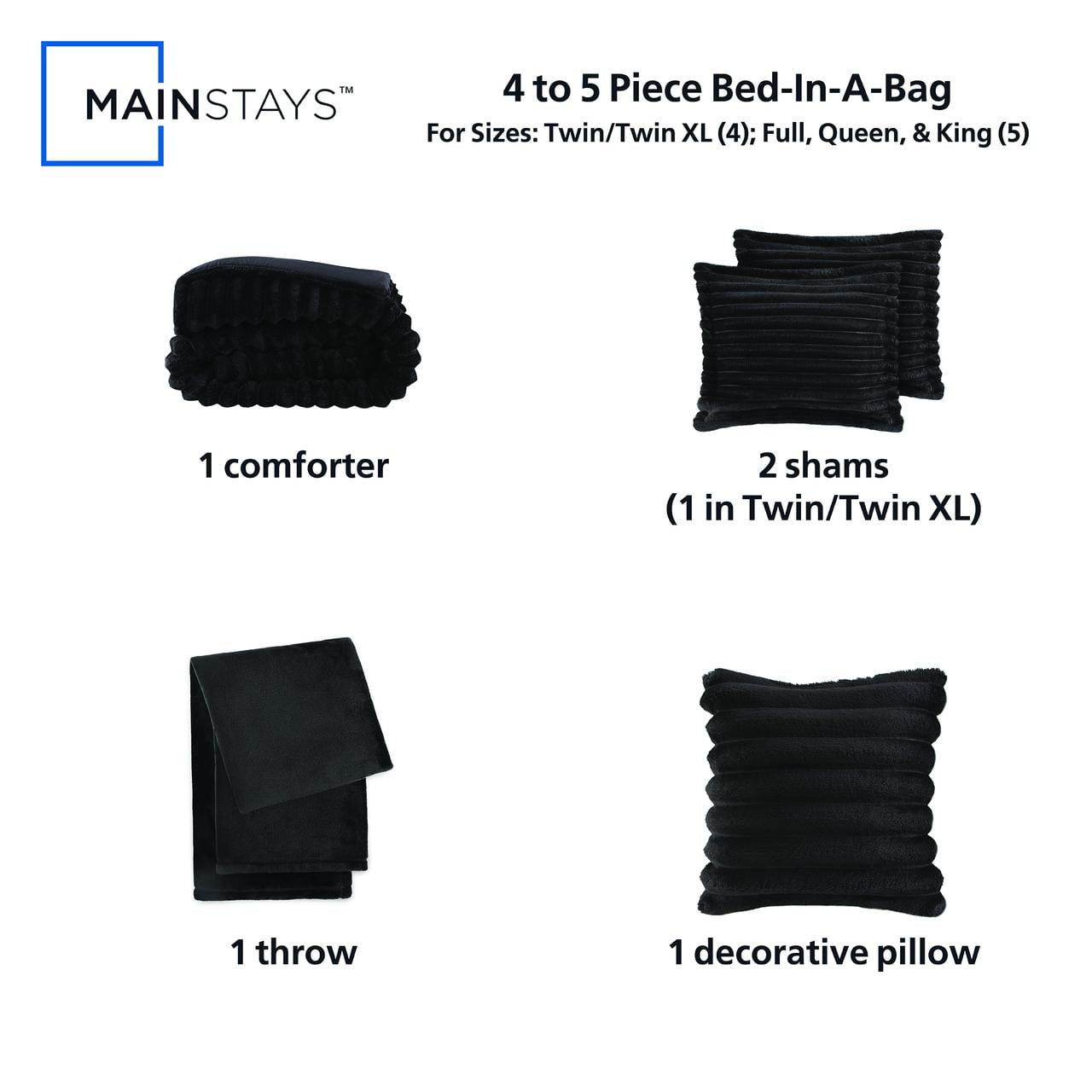 Luxurious Quilted Full/Queen Comforter Set, All-Season, 5-Piece, Black Cozy Plush - Luxurious Quilted Duvet Cover Set Detail