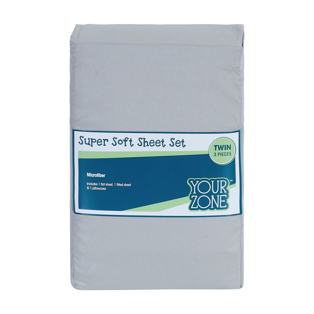 Ultra-Soft Kids Soft Microfiber Sheet Set, Gray, Twin, 3 Pieces - Luxury Bed Sheet Set with Deep Pockets Detail