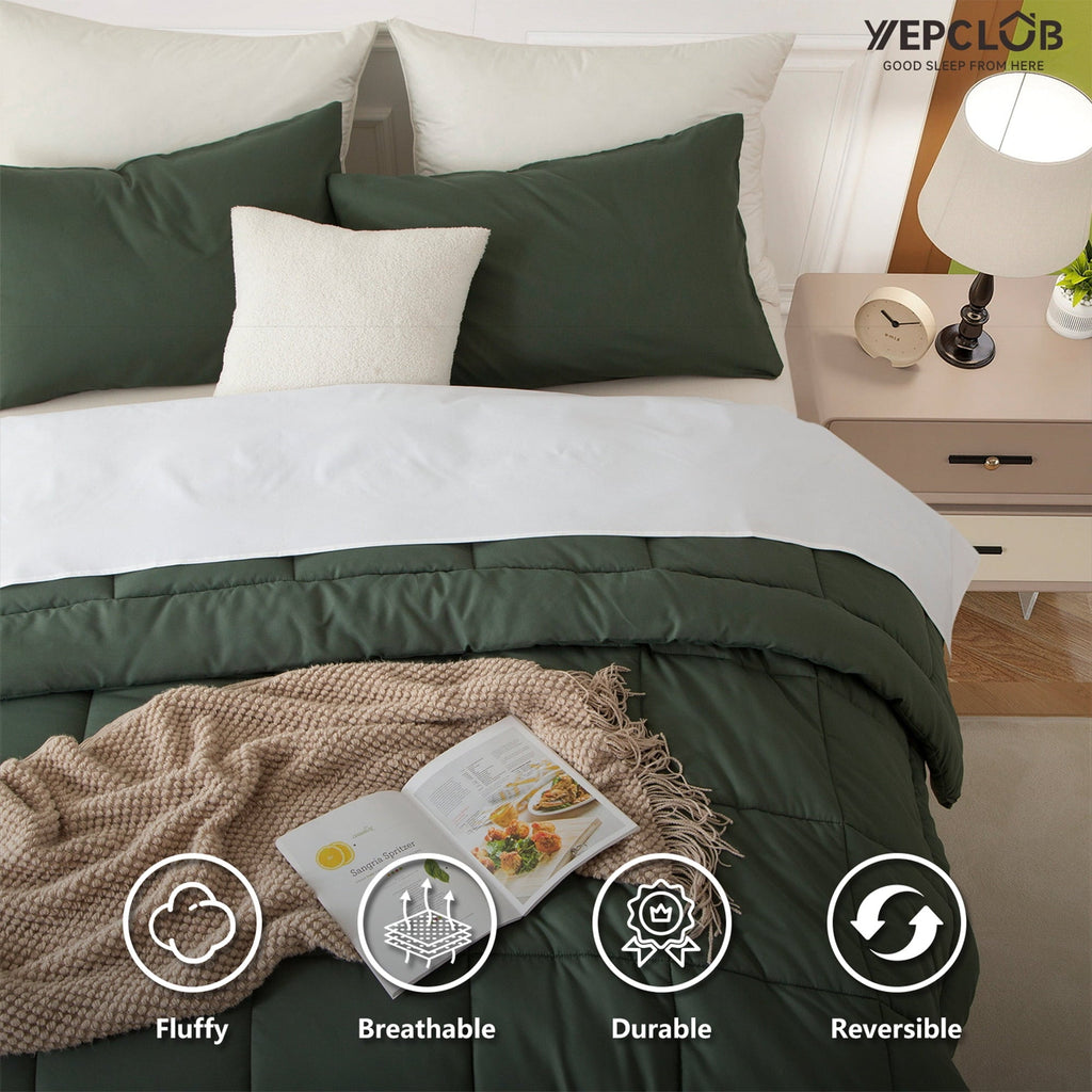 All-Season 3-Piece Twin Size Comforter Set, Green Down Alternative Reversible Bedding Set, All-Season Quilted Soft Comforter wit... - Cloud-Like Soft Lightweight Bed Comforter Detail