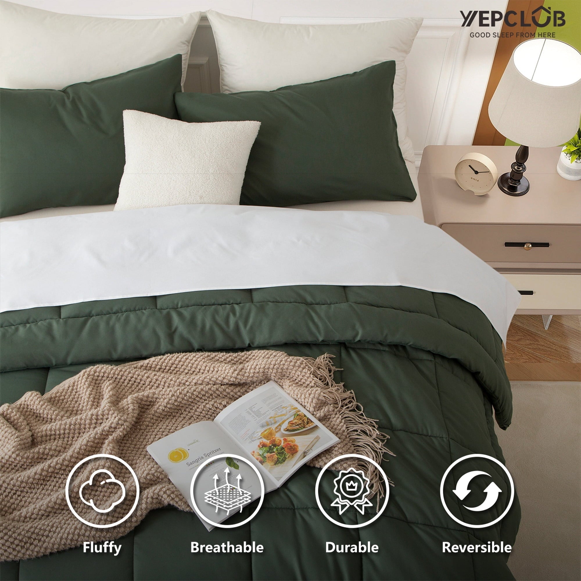 All-Season 3-Piece Twin Size Comforter Set, Green Down Alternative Reversible Bedding Set, All-Season Quilted Soft Comforter wit... - Cloud-Like Soft Lightweight Bed Comforter Detail