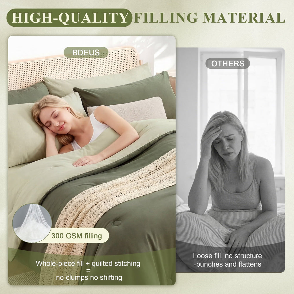 All-Season 7 Pieces Comforter Set Queen，Bed in A bag，All Seasons Bedding sets with Comforter,Fitted Sheet,Flat Sheet,Pillowcases... - Luxurious Quilted Duvet Cover Set Detail
