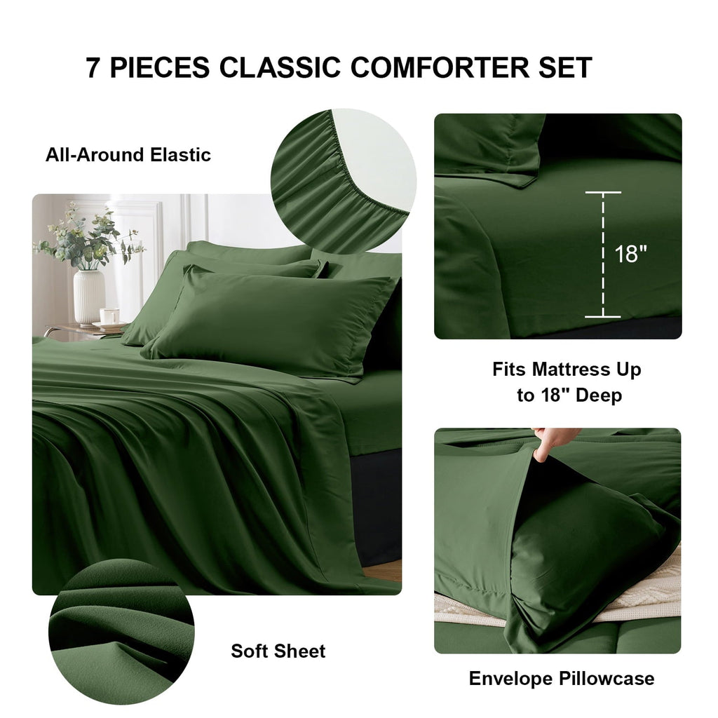 Fluffy Down Alternative Queen Comforter Set Forest Green Bed in a Bag Queen Size 7 Pieces Soft Bed Set Lightweight Microfiber Green Bedding C... - Hypoallergenic Ultra-Fluffy Quilt for Winter Detail