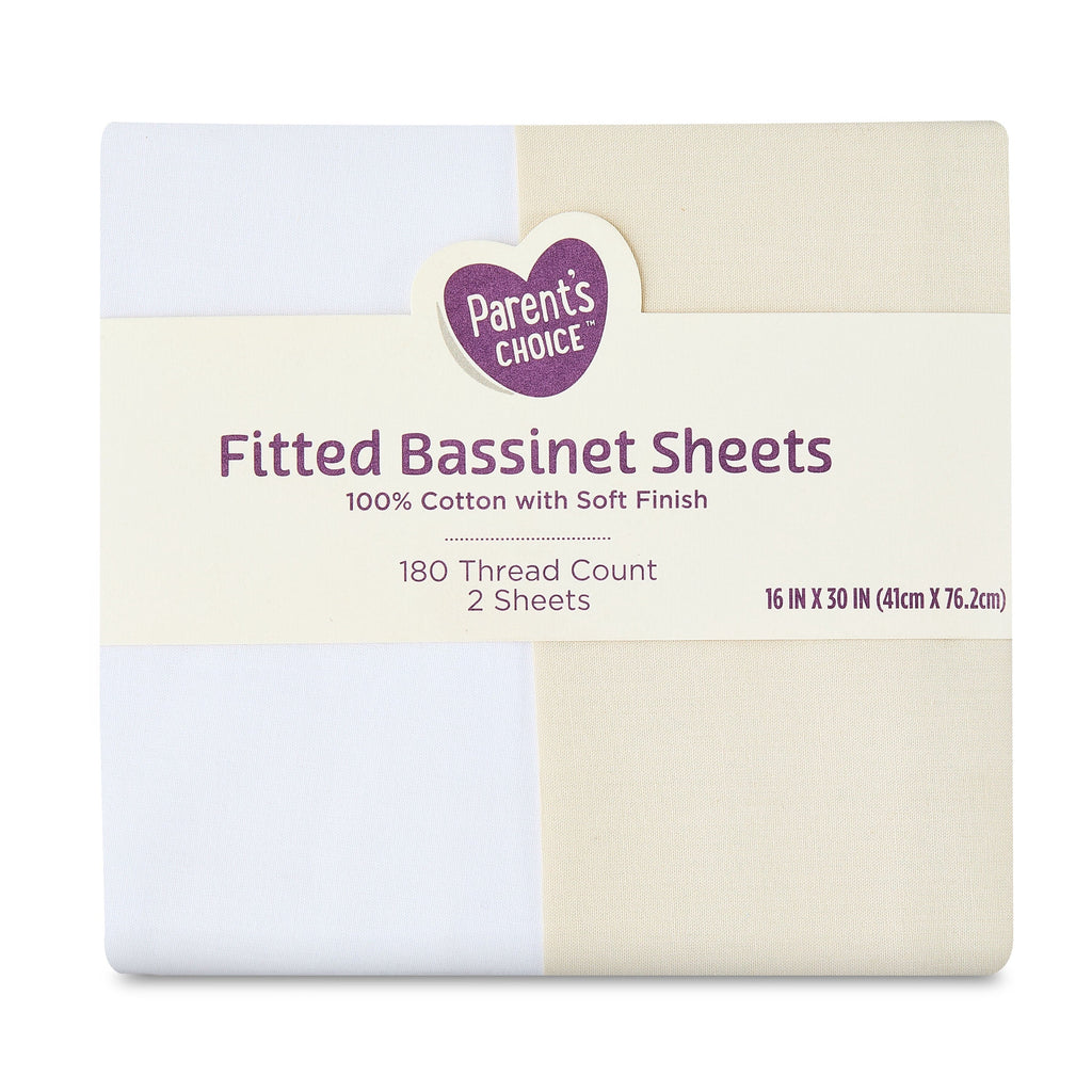 Ultra-Soft 180 Thread Count White and Birch Cotton Fitted Bassinet Sheets, 2 Pack - Cooling Hotel Quality Bedding Sheets and Pillowcases Detail
