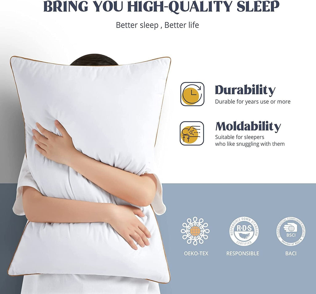 Decorative Plump Down Feather Pillows for Bed 20 x 30 Inches Queen Size Set of 2, Medium Firm Luxury Cooling Hotel Collection Feather ... - Hotel Quality Plush Sleeping Pillows Detail