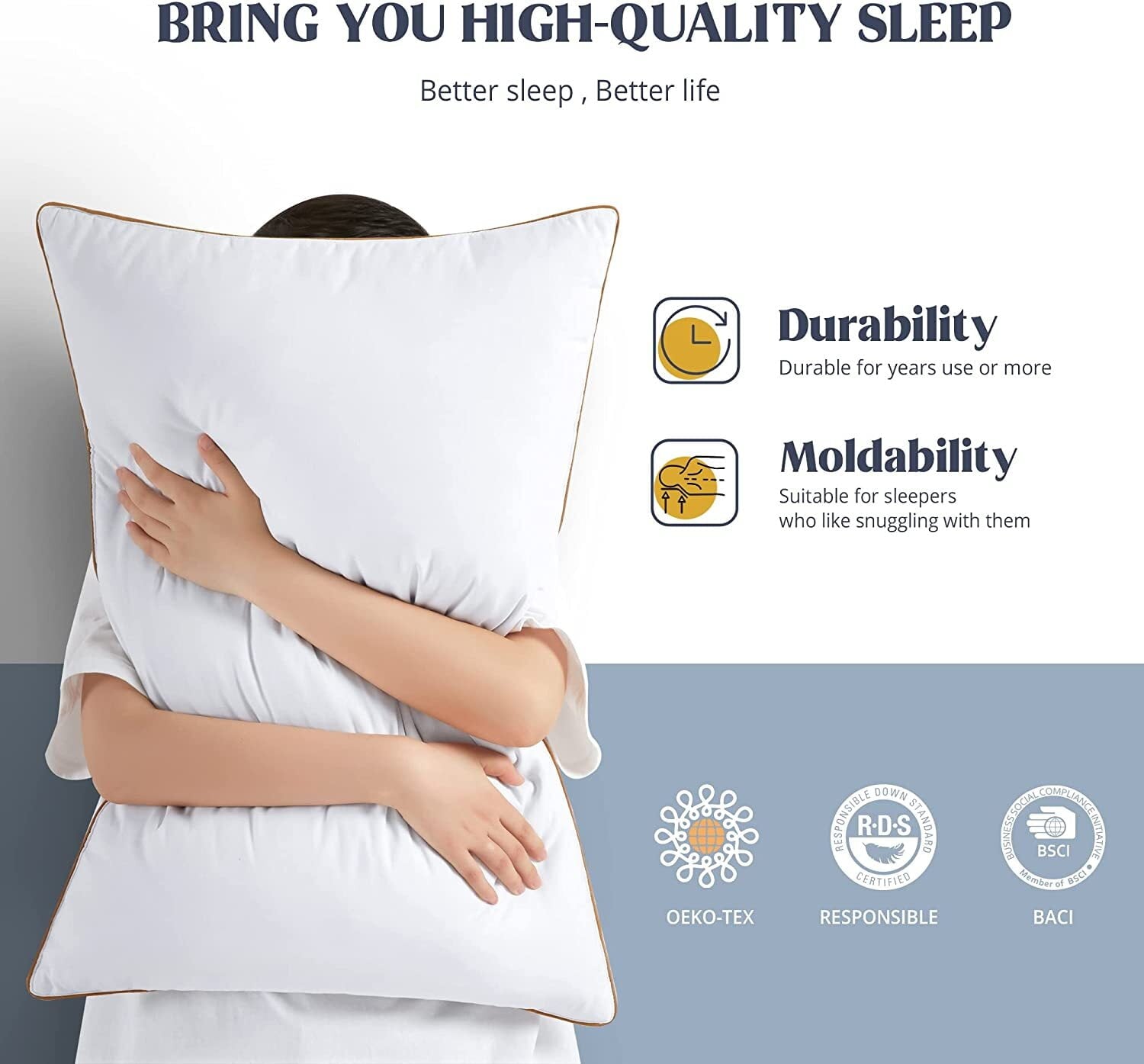 Decorative Plump Down Feather Pillows for Bed 20 x 30 Inches Queen Size Set of 2, Medium Firm Luxury Cooling Hotel Collection Feather ... - Hotel Quality Plush Sleeping Pillows Detail