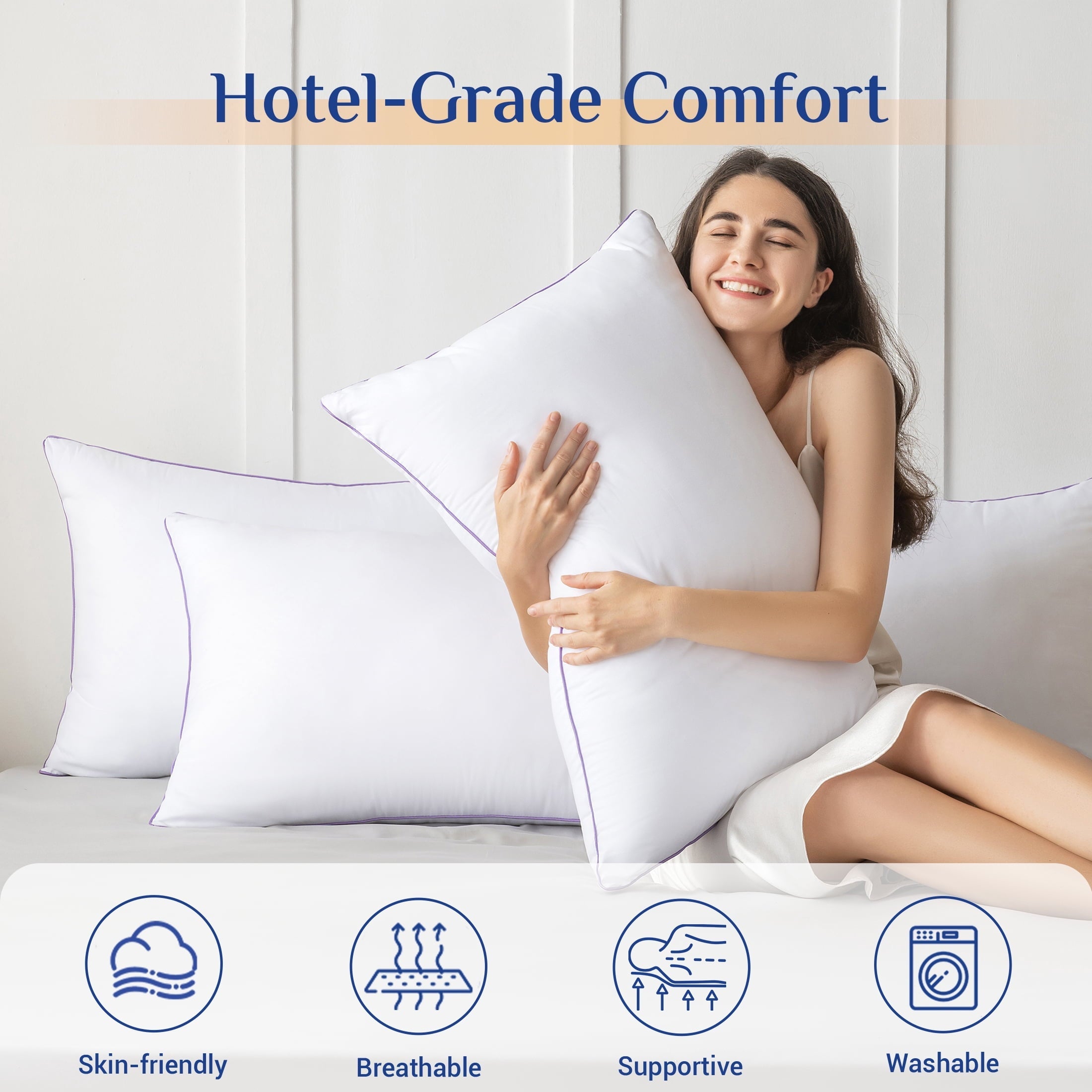 Fluffy Shredded Pillows Standard Size Set of 2, Hotel Down Alternative Sleeping Bed Pillows for Side Back Stomach Sleepers - Hotel Quality Plush Sleeping Pillows Detail