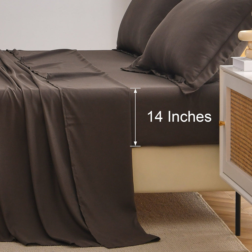 Breathable Luxury Bed Sheets Set 4 Piece Queen/Full Sheet Set Brown Gray Cotton Blend Fitted Sheet, Flat Sheet & 2 Pillowcases Bedding Set - Breathable Egyptian Cotton Flat & Fitted Sheets Detail