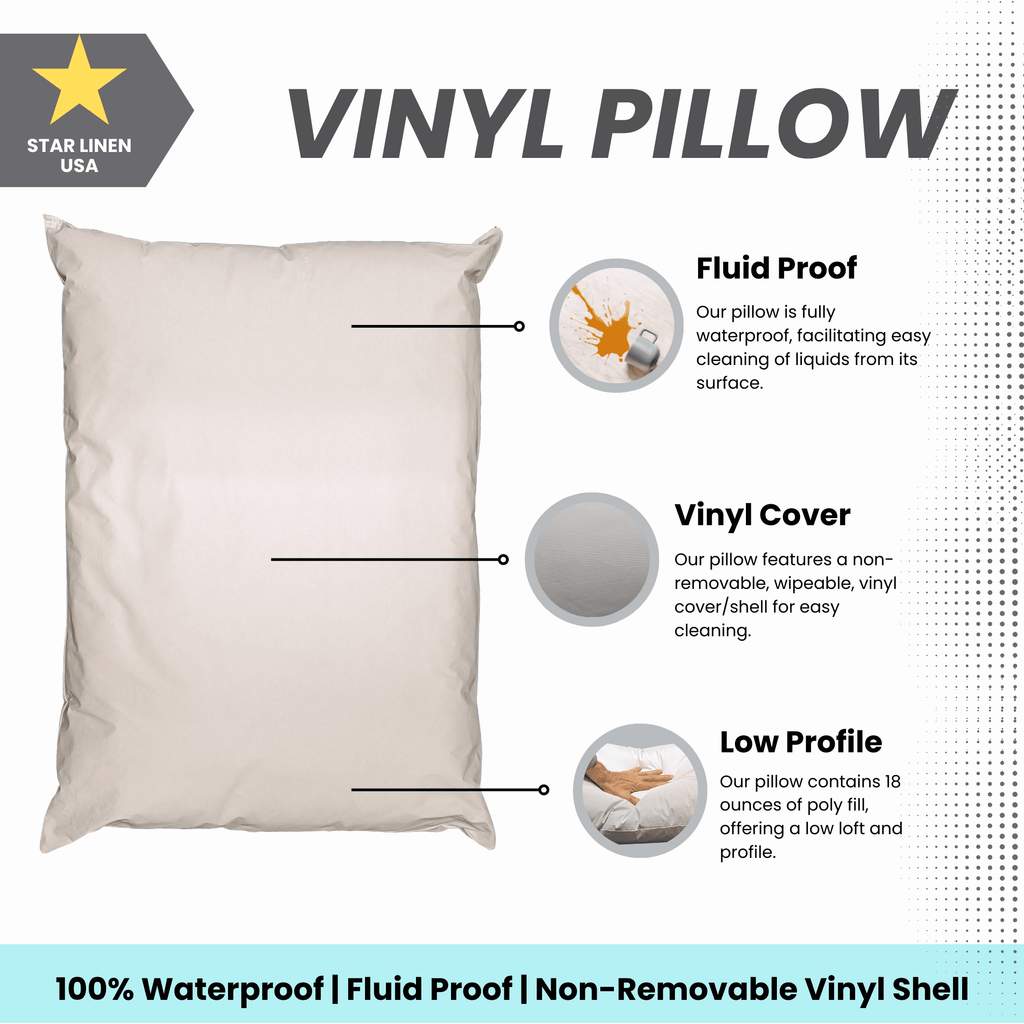 Orthopedic Support 2 Pack MediCheck White Vinyl Covered Bed Pillows 20 in x 26 in - Wipeable Easy Clean - Soft Low Profile Non-Fluffy Su... - Orthopedic Shredded Foam Bed Pillow Set Detail