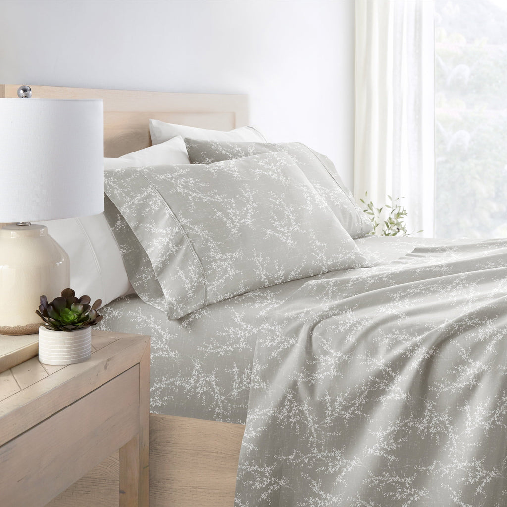 Ultra-Soft 3 Piece Pattern Microfiber Bed Sheets Set, Distressed Willow Light Gray, Twin - Cooling Hotel Quality Bedding Sheets and Pillowcases Detail