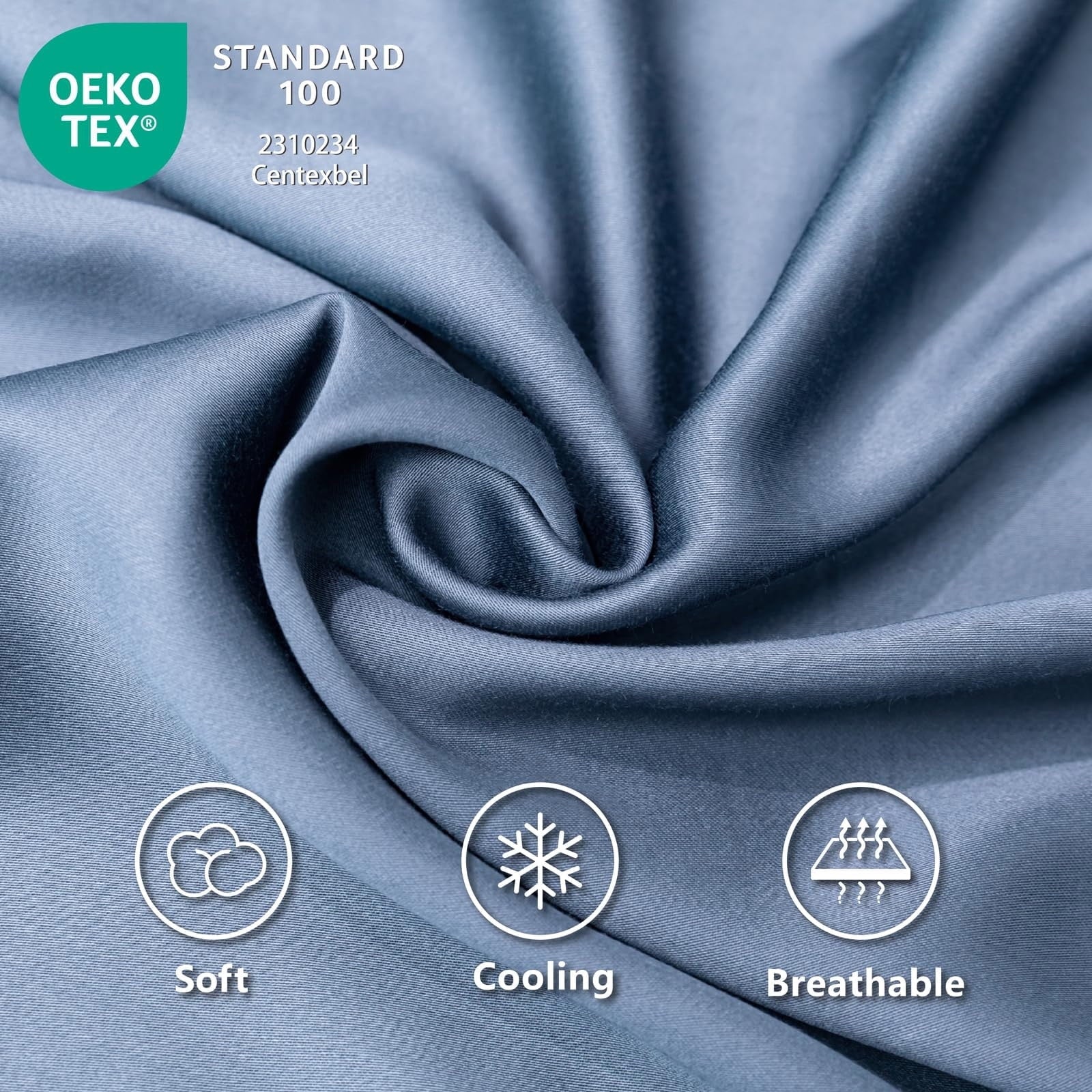 Premium Egyptian Cotton Luxury Bamboo Bed Sheets Set Full 4 Pcs for Adult,Soft&Cool,16" Deep Pocket,Blue Gray - Breathable Egyptian Cotton Flat & Fitted Sheets Detail