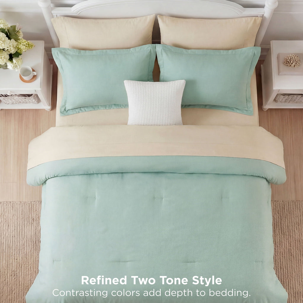 Fluffy Down Alternative Queen Comforter Set Sage Green, 7 Pieces Lightweight Queen Bedding Sets, Contrasting Design - Hypoallergenic Ultra-Fluffy Quilt for Winter Detail
