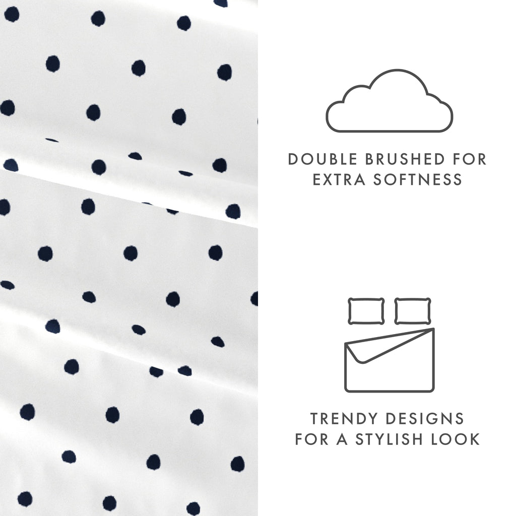 Breathable Luxury 4 Piece Pattern Microfiber Bed Sheets Set, Navy Dots, California King - Luxury Bed Sheet Set with Deep Pockets Detail