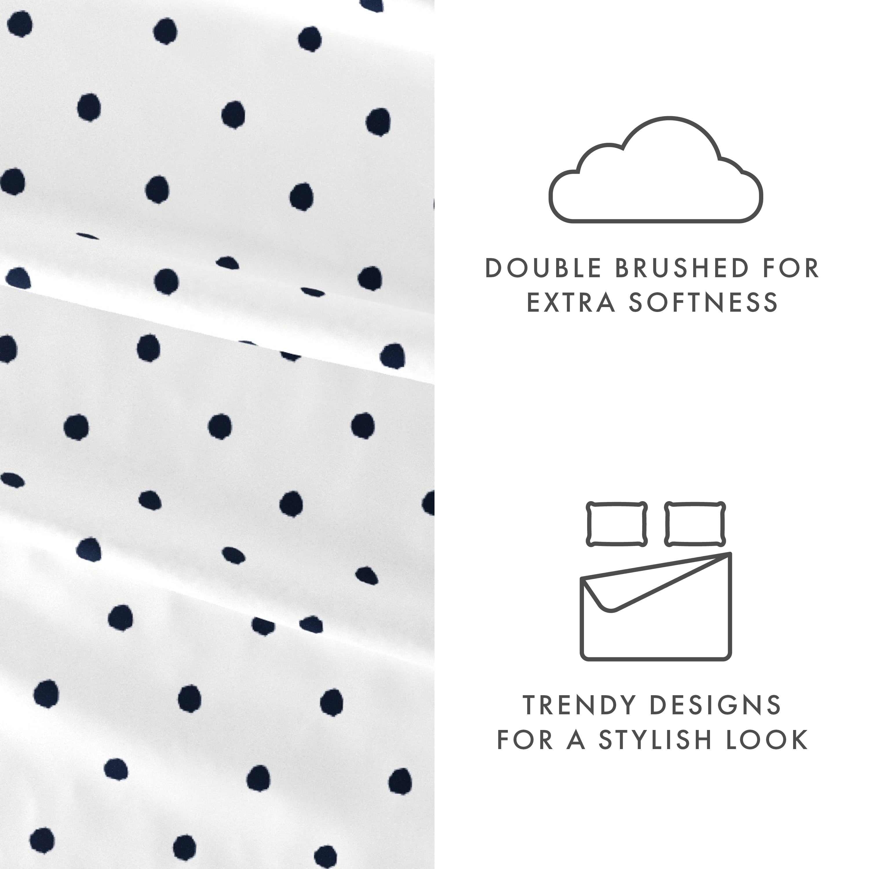 Breathable Luxury 4 Piece Pattern Microfiber Bed Sheets Set, Navy Dots, California King - Luxury Bed Sheet Set with Deep Pockets Detail