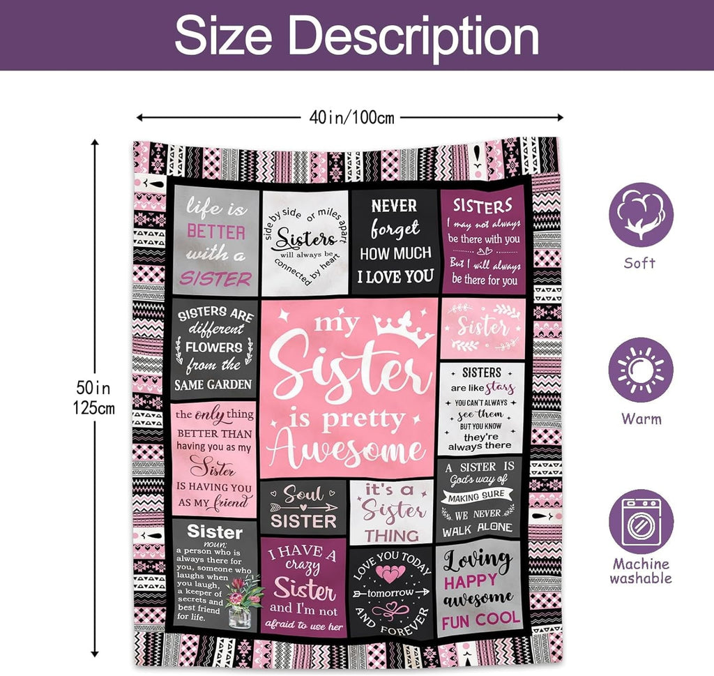 Lightweight Warm Sister Gifts , Sisters Birthday Gift Idea, Best Sister Ever Gift for Women, Birthday Gifts for Sisters, Sis Soft Thro... - Super Soft Reversible Sherpa Flannel Blanket Detail