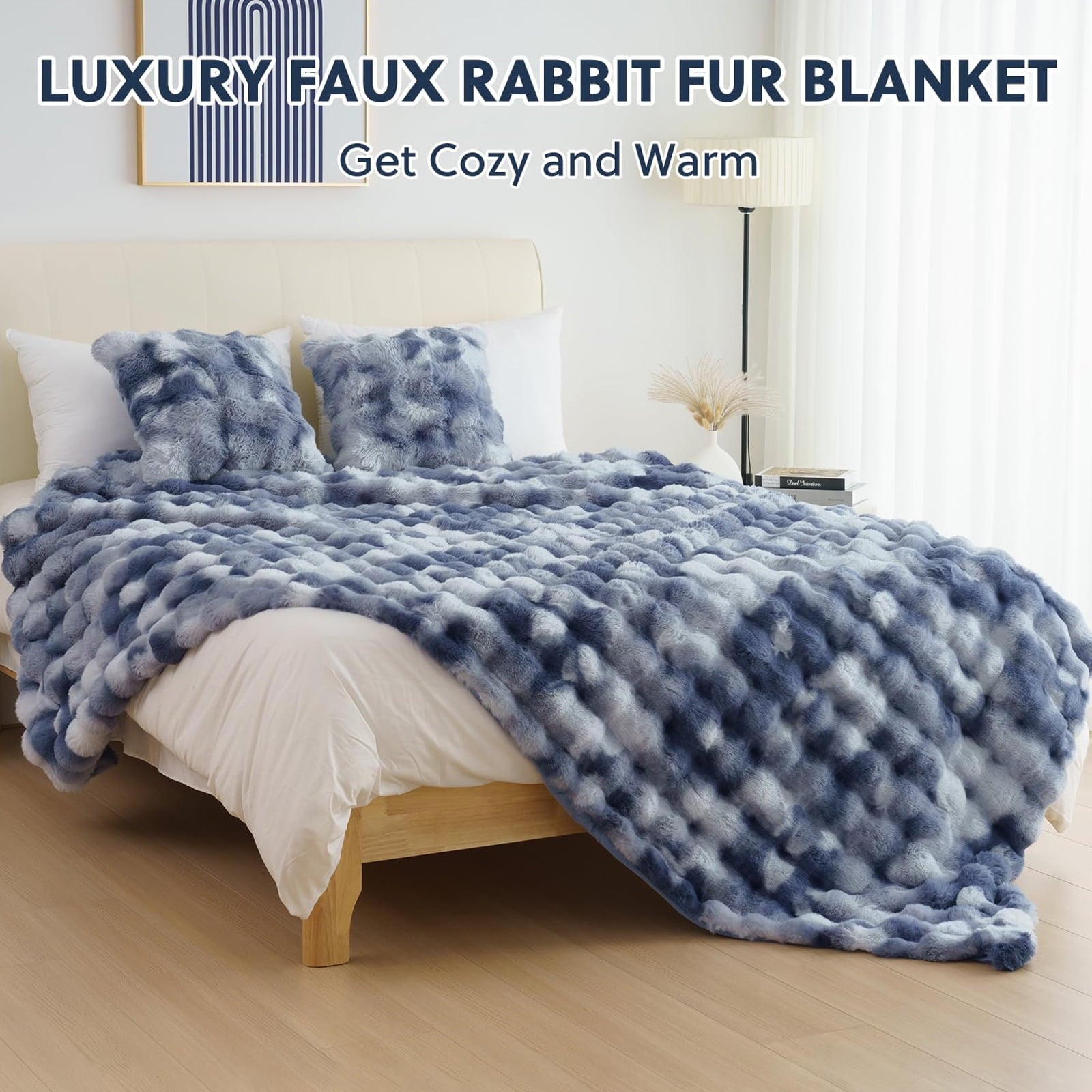 Cozy Fleece Faux Fur Throw Blanket for Couch Luxury Fluffy Thick Bubble Blanket Warm Cozy Throw for Bedroom Living Room, 50" x 60... - Super Soft Reversible Sherpa Flannel Blanket Detail