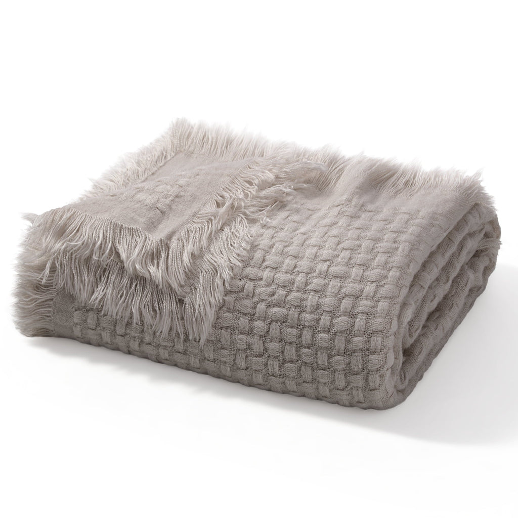 Decorative Knitted Knitted Throw Blanket with Fringes for Couch, Soft and Warm Textured Throw for All Season, Lightweight Breathable Roo... - Lightweight Plush Warm Blanket for All Seasons Detail