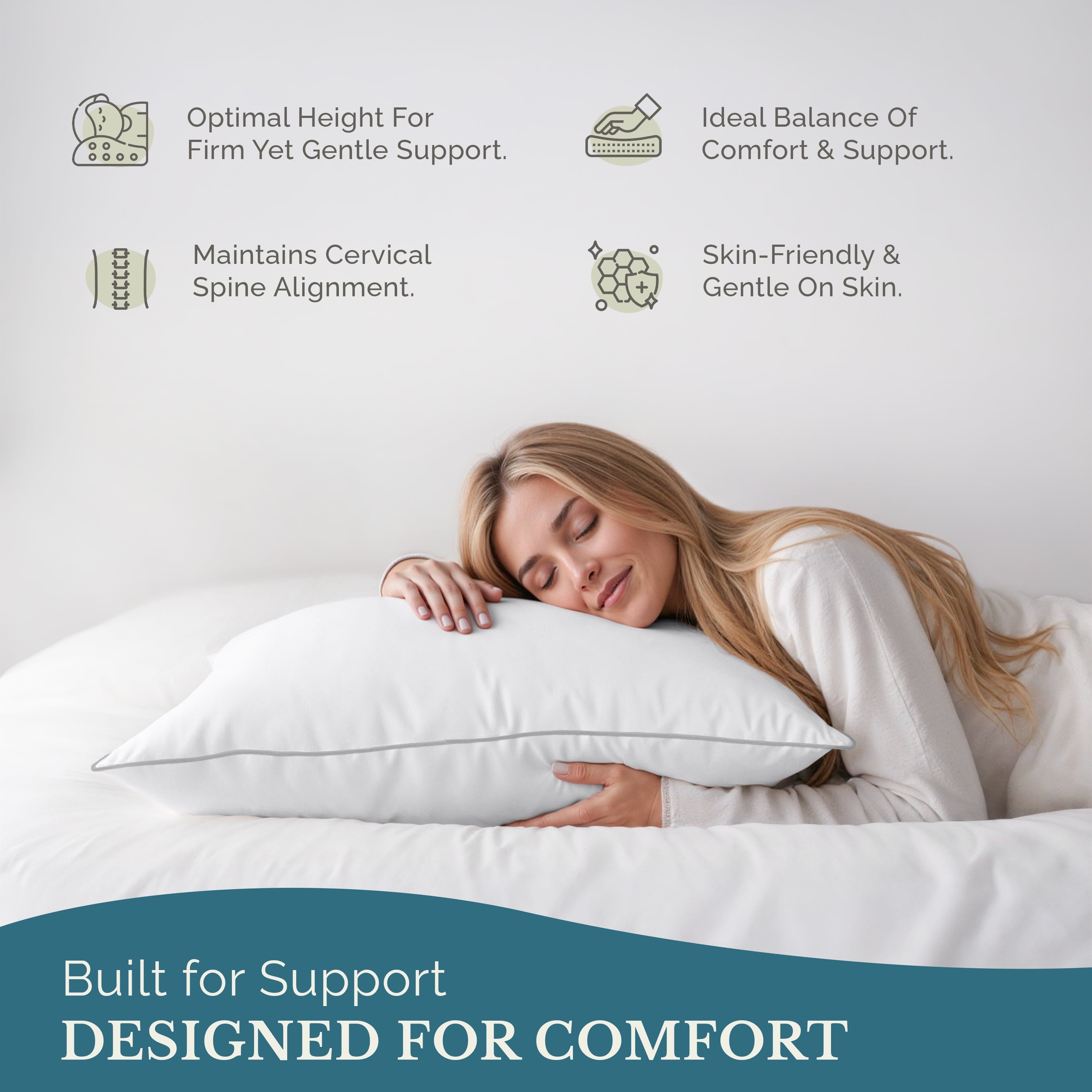 Orthopedic Support Pillows Standard Size Set of 2 – Standard Pillow, Cooling Comfort, Breathable, Easy Care Machine Washable, Perfect fo... - Hotel Quality Plush Sleeping Pillows Detail