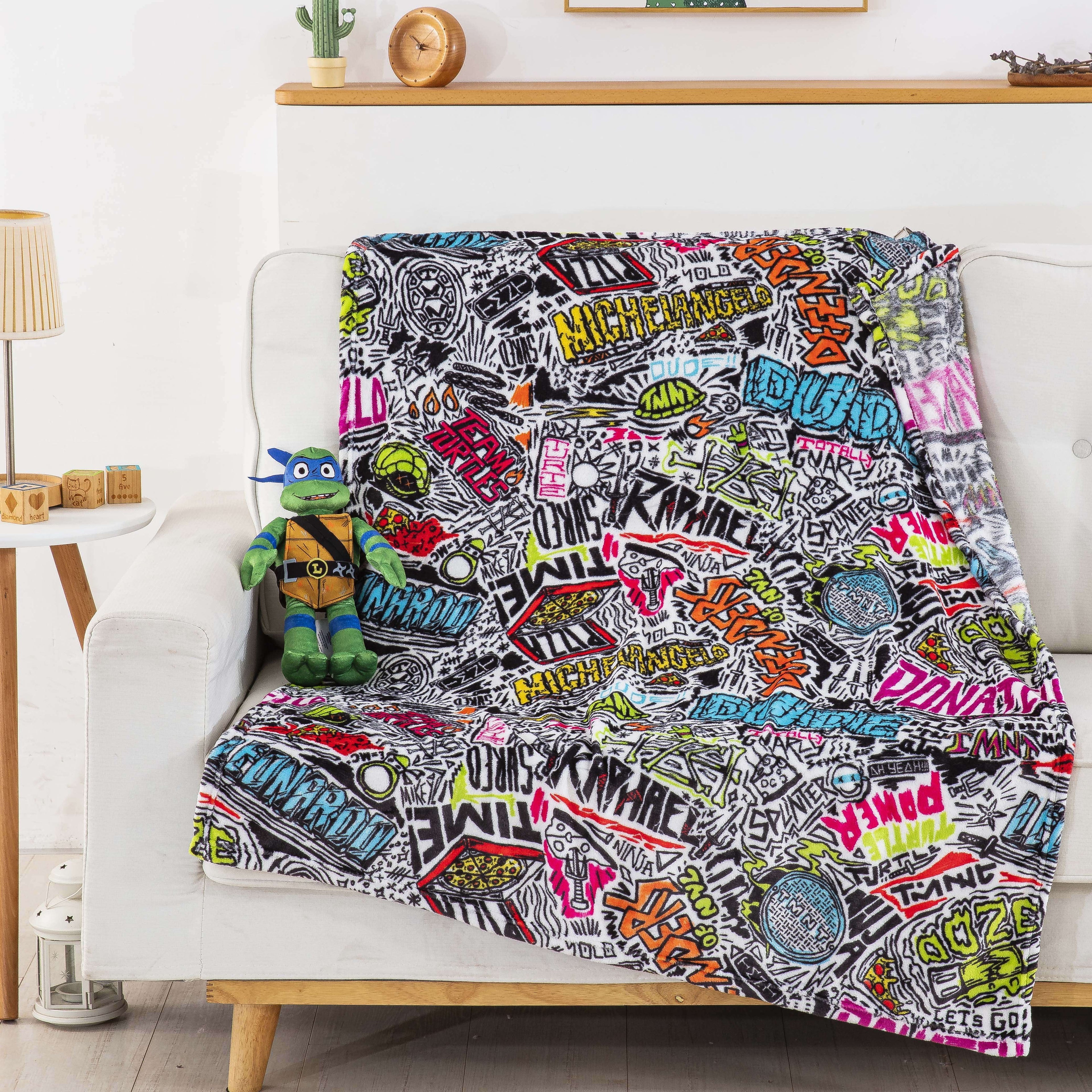 Lightweight Warm Teenage Mutant Tutles Sketched Out Kids Silk Touch Throw Blanket with Plush Hugger – Ultra Soft Plush Character Pillo... - Lightweight Plush Warm Blanket for All Seasons Detail