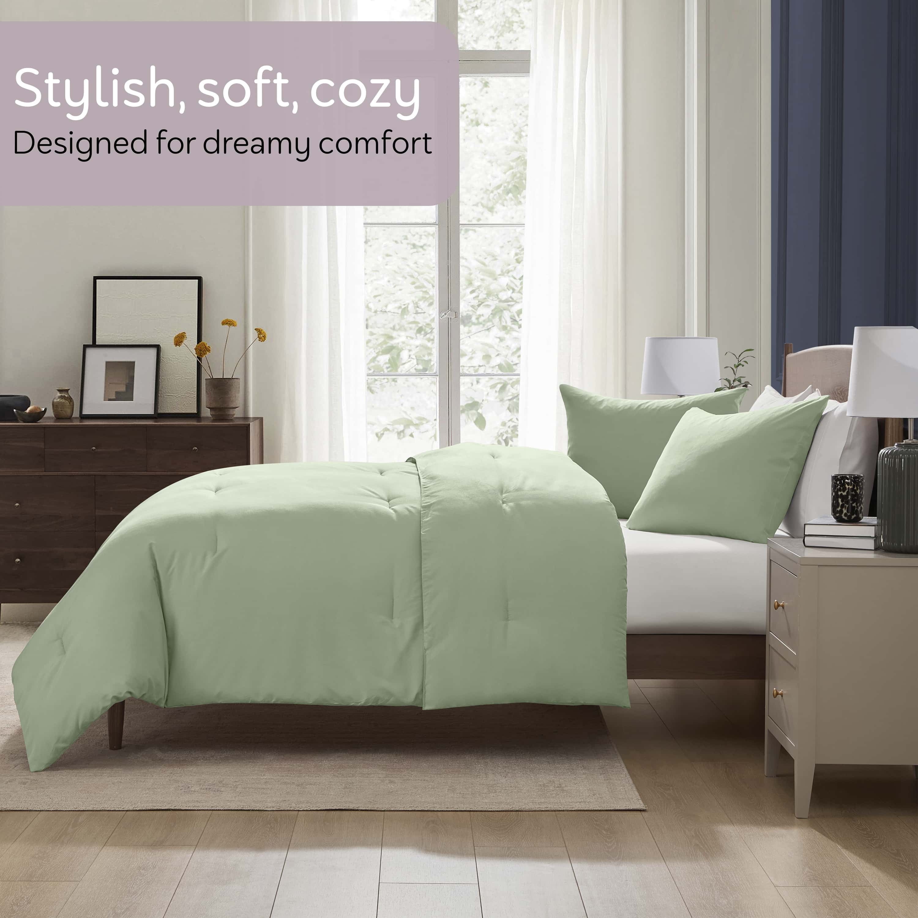 Heavyweight Warmth Comforter Sets, All Season Lightweight Solid Queen Comforter Set, 3-Pc Bedding Sets, Sage Green - Luxurious Quilted Duvet Cover Set Detail