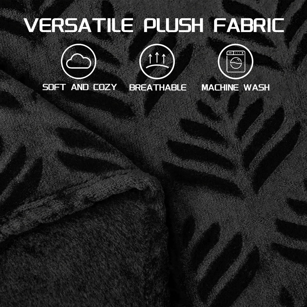 Decorative Knitted Fleece Throw Blanket for Couch, Leaves Pattern Super Soft and Cozy Blankets, Plush Fuzzy Lightweight, Black, 50"x60" - Super Soft Reversible Sherpa Flannel Blanket Detail