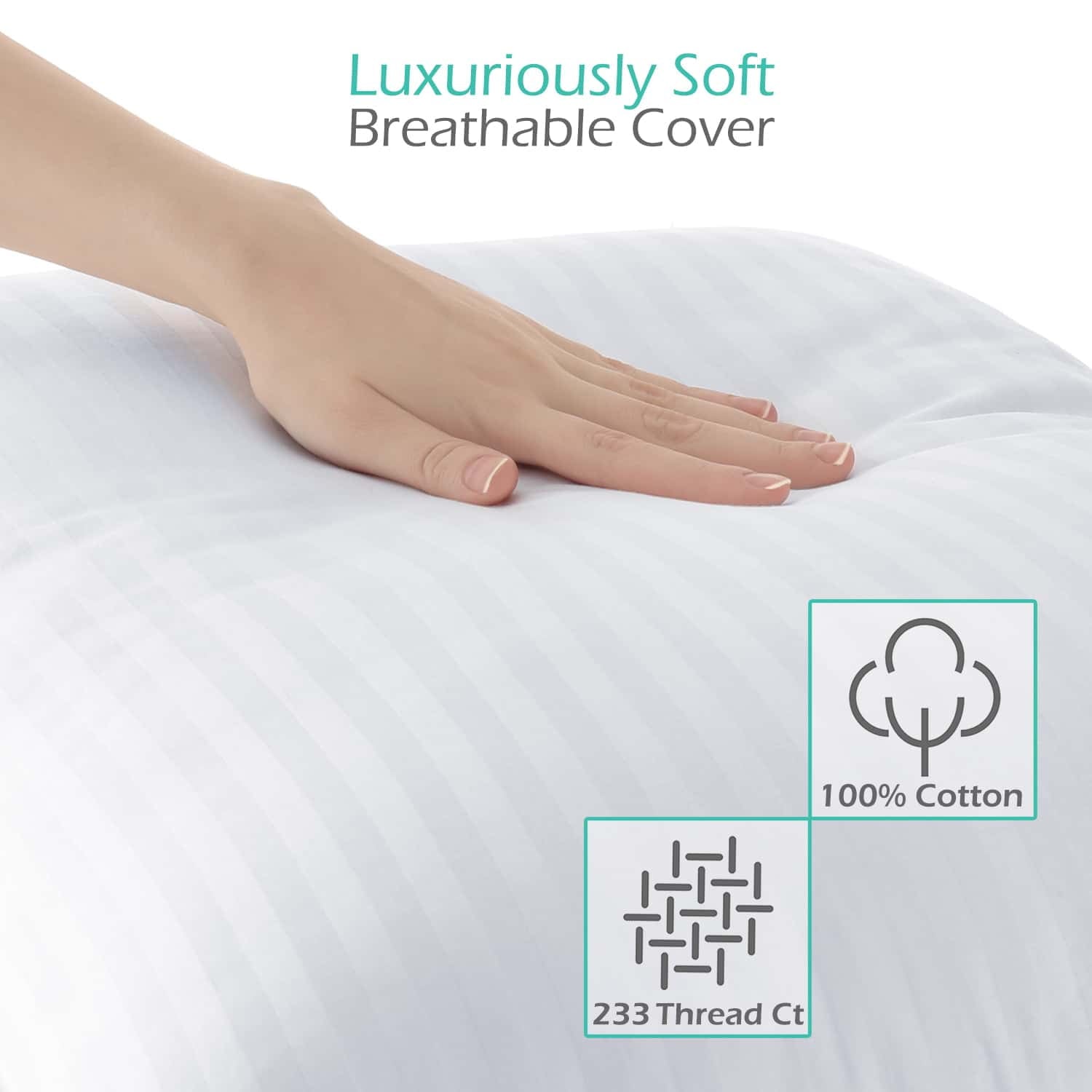 Orthopedic Support Down Alternative Pillow, Stanard/Queen Pillows for Bed, Soft Supportive Hotel Quality Pillows - Ergonomic Memory Foam Pillow for Neck Pain Support Detail