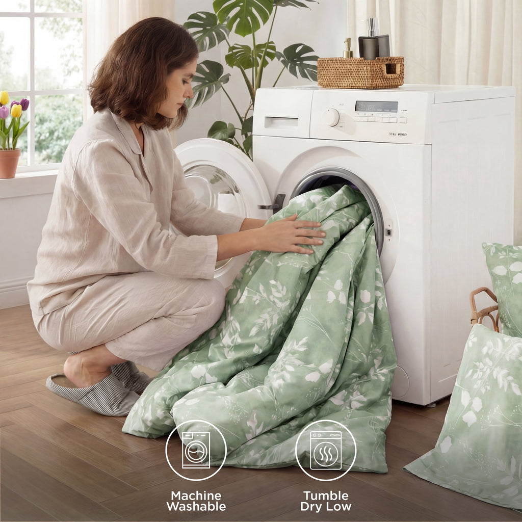 Fluffy Down Alternative Queen Comforter Set Sage Green, Bed in a Bag Queen Size Bedding, 7-Pieces Botanical Flowers Spring Comforter, Sheets,... - Luxurious Quilted Duvet Cover Set Detail
