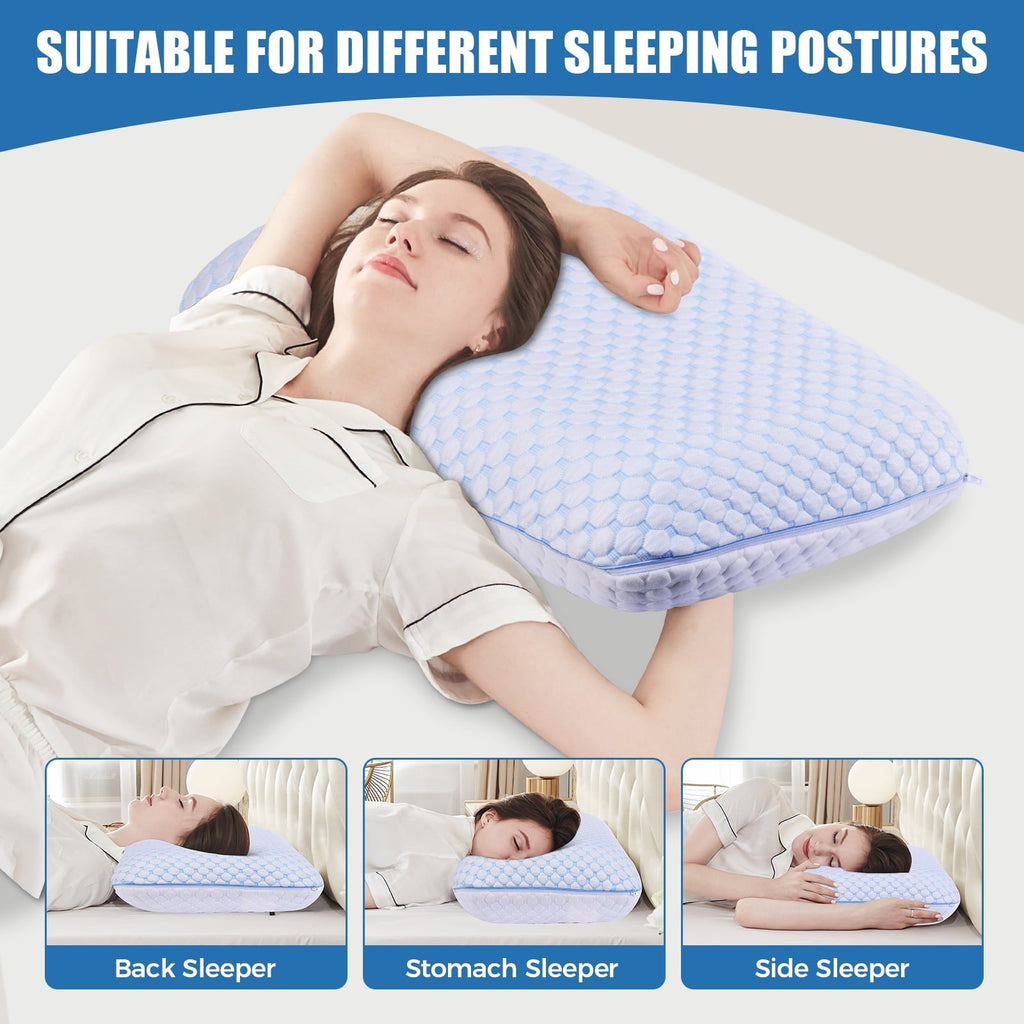 Fluffy Shredded Memory Foam Pillow for Bed, Firm Cooling Pillow with Washable Cover, Supportive Bed Pillow for Side,Stomach and Back ... - Ergonomic Memory Foam Pillow for Neck Pain Support Detail