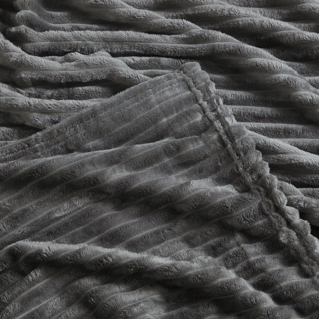 Decorative Knitted Cut Plush Fleece Blanket, Soft Lightweight Fuzzy Luxury Throw Size Bed Blankets for Bed, Throw, Gray - Luxury Knitted Decorative Throw Blanket with Fringes Detail