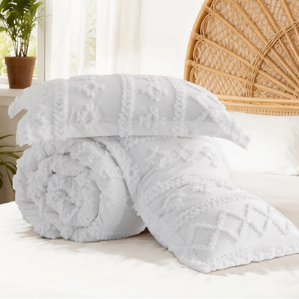 Heavyweight Warmth Tufted Boho Comforter Set, 2 Pieces Farmhouse Shabby Chic Embroidery Bed Set, Soft Jacquard Comforter for All Seasons... - All-Season Down Alternative Comforter Insert Detail