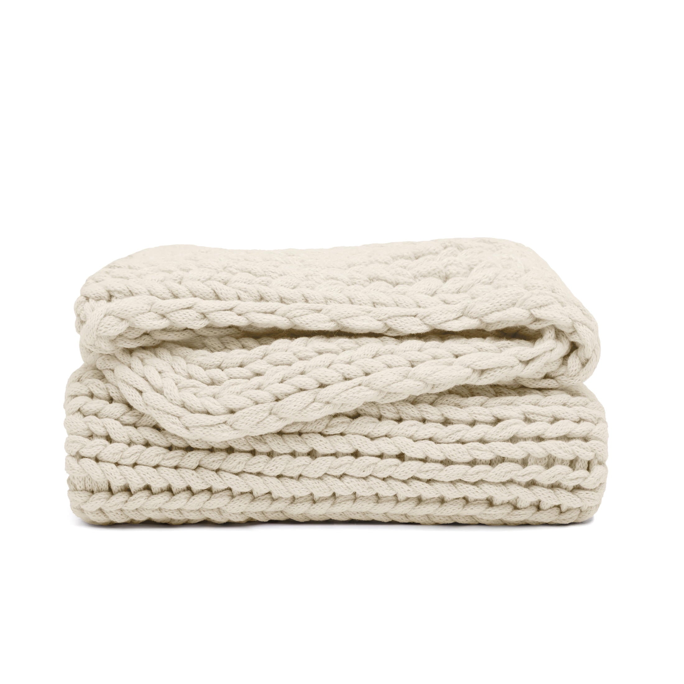 Cozy Fleece Soft & Cozy Chunky Hand-Knit Throw Blanket, Ivory - Cozy Fleece Throw Blanket for Couch & Bed Detail