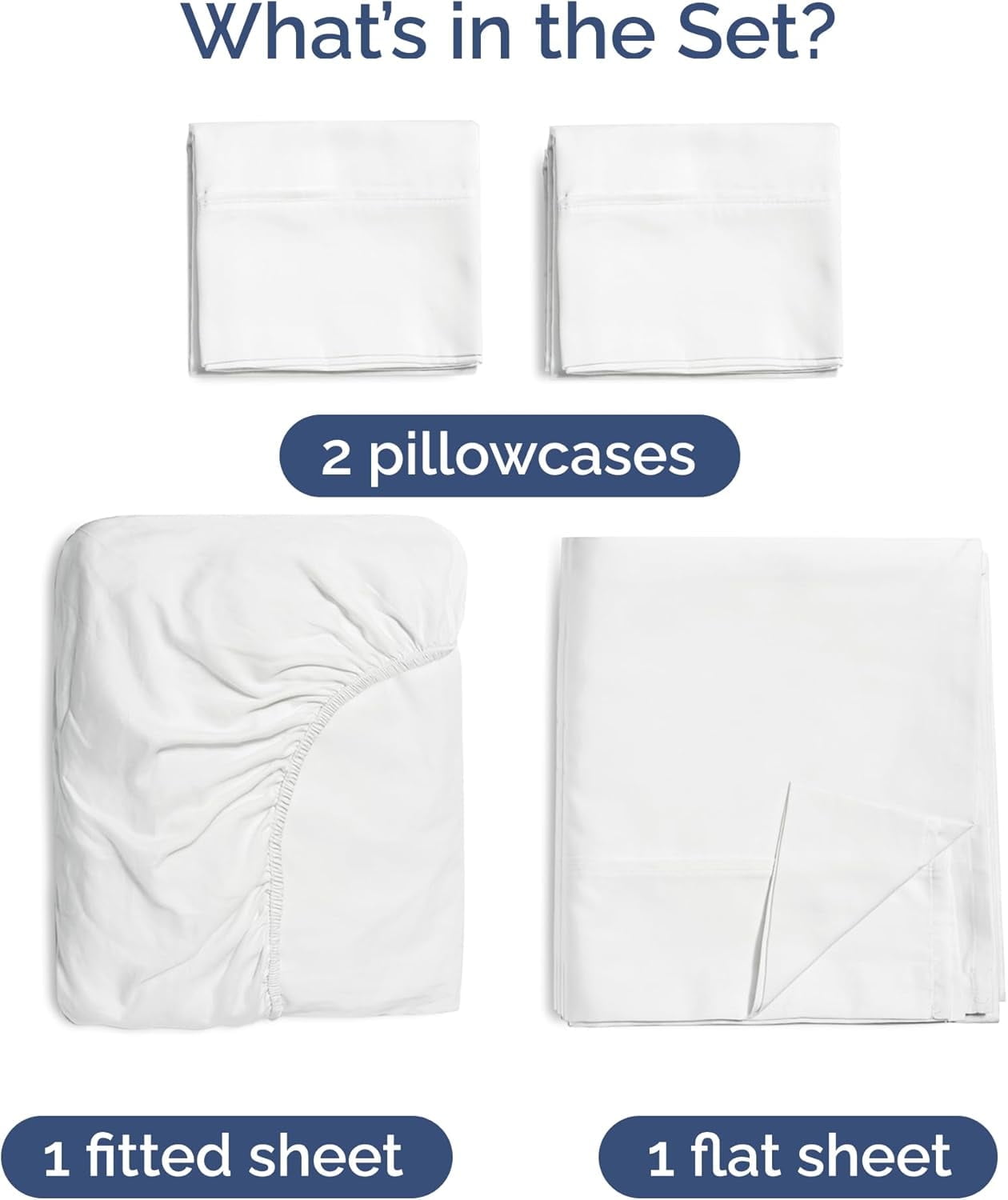 Cooling Sateen 4-Piece Luxury Bamboo Cooling Sheet Set - Queen Size 100% Bamboo Derived Rayon Premium Bed Sheets, White - Premium Ultra-Soft Pillowcase Pair for Sleeping Detail