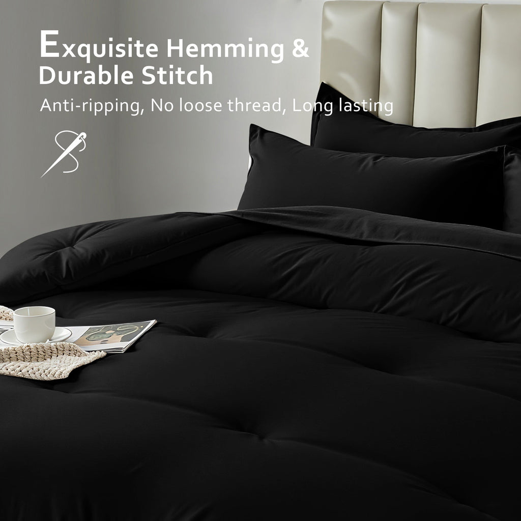 All-Season 5-Piece Bed in Bag - Twin Size Comforter Sets, Pillowcases & Sheet Collection for Cozy Bedding Sets Black - Hypoallergenic Ultra-Fluffy Quilt for Winter Detail